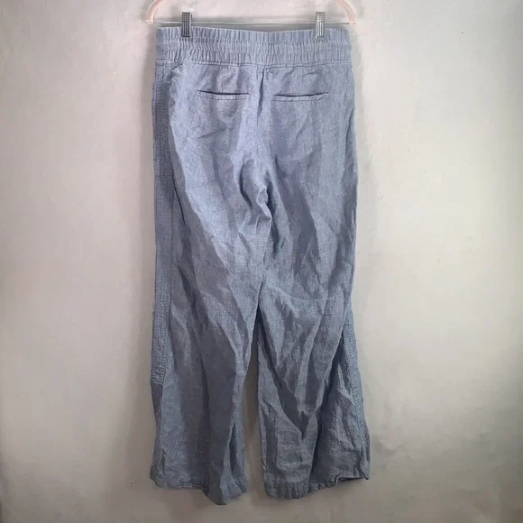 Athleta Cabo Linen Wide Leg Pant Size 4P Petite Blue Zipper Pockets Drawstring - Picture 3 of 8